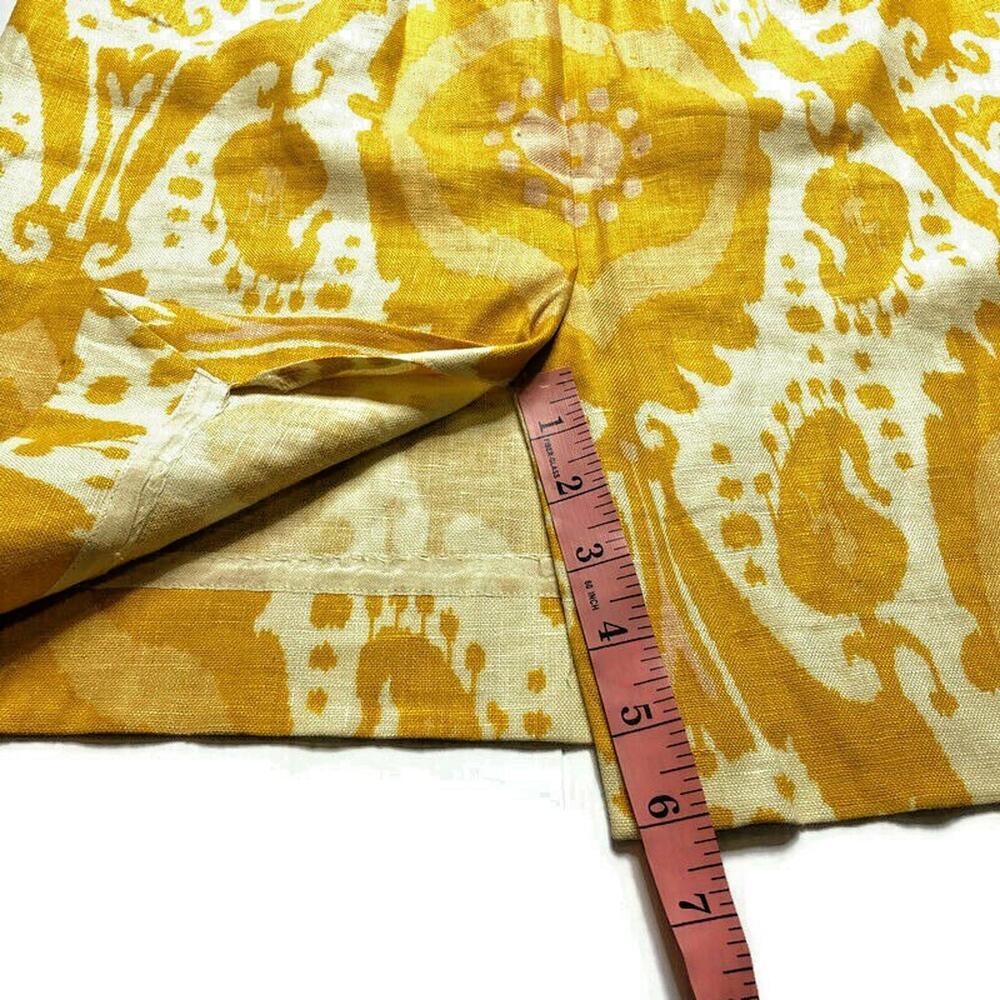 J Crew Patterned Pencil Skirt Yellow 100% Linen Pockets Kick Pleat Knee Length 2 - Picture 8 of 8
